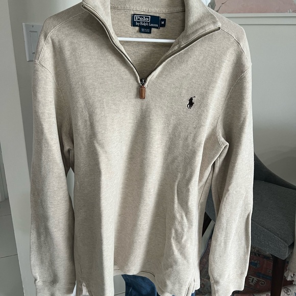 Ralph Lauren Other - Polo by Ralph Lauren Beige 100% Cotton 1/4 Zip Pullover Knit Sweater Men Size M